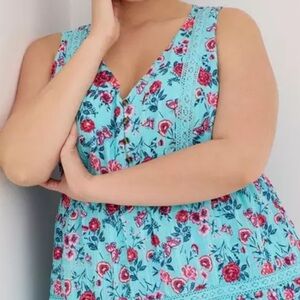 Torrid Blue Floral Lace Tank Top
